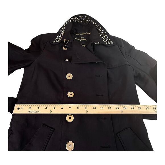 Sam Edelman Studded Rhinestone TRENCH COAT Women's SM Black Gold Silver Spiked - Picture 11 of 13
